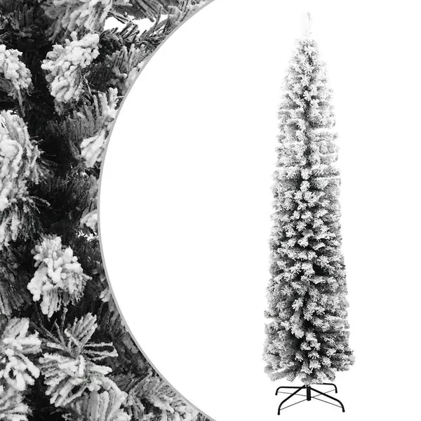 Sapin de Noël artificiel mince flocon de neige vert 240 cm PVC