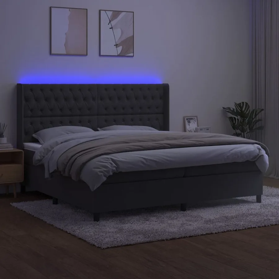 Sommier à lattes de lit matelas et LED Gris foncé 200x200 cm - 3