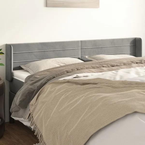 Tête de lit avec oreilles Gris clair 203x16x78/88 cm Velours