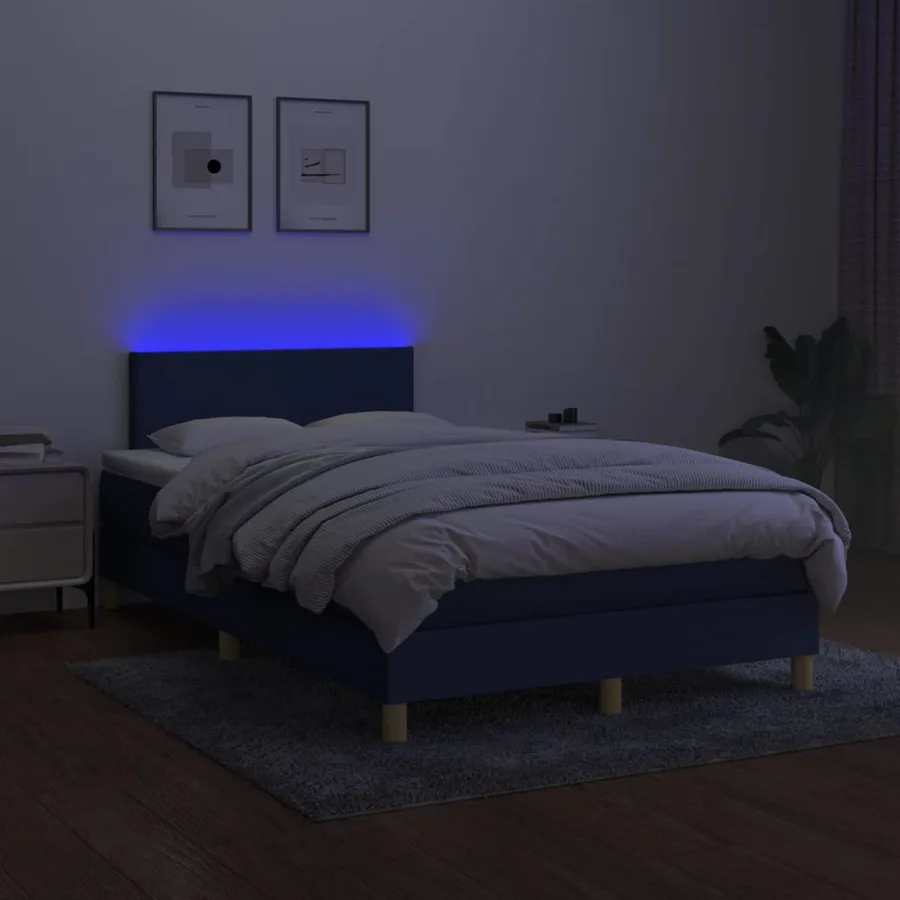 Sommier à lattes de lit avec matelas LED Bleu 120x200 cm Tissu - 4