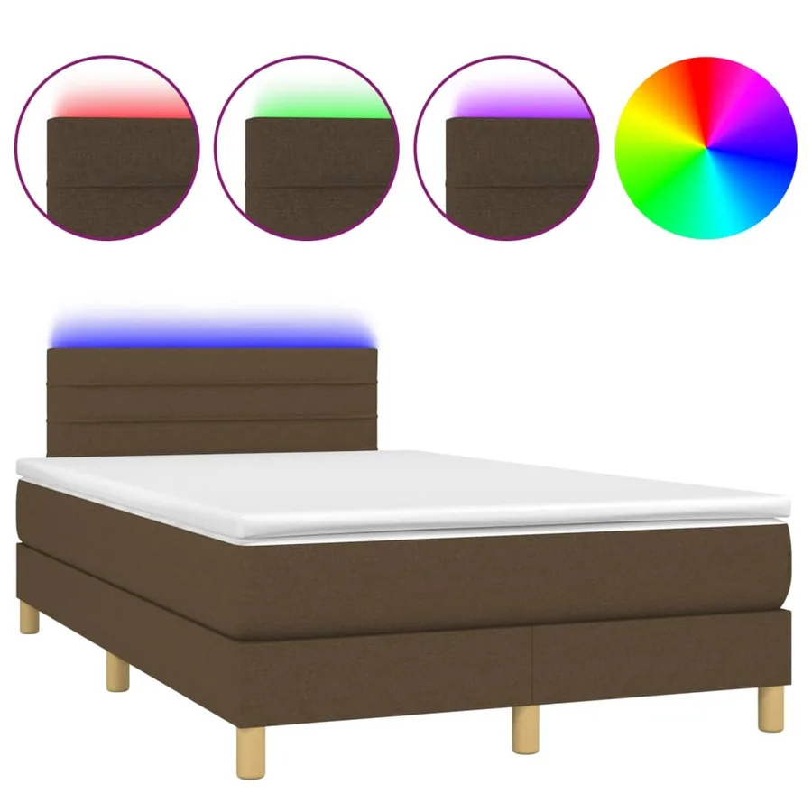 Sommier à lattes de lit matelas et LED Marron foncé 120x200 cm - 2