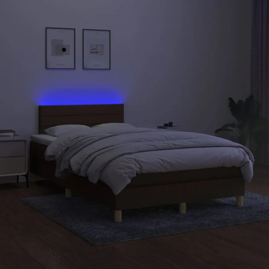 Sommier à lattes de lit matelas et LED Marron foncé 120x200 cm - 4