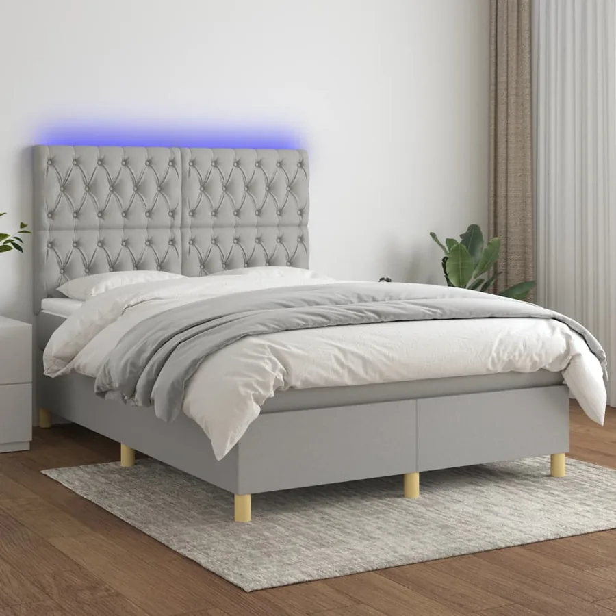 Sommier à lattes de lit et matelas et LED Gris clair 140x190 cm