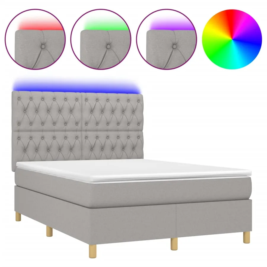 Sommier à lattes de lit et matelas et LED Gris clair 140x190 cm - 2