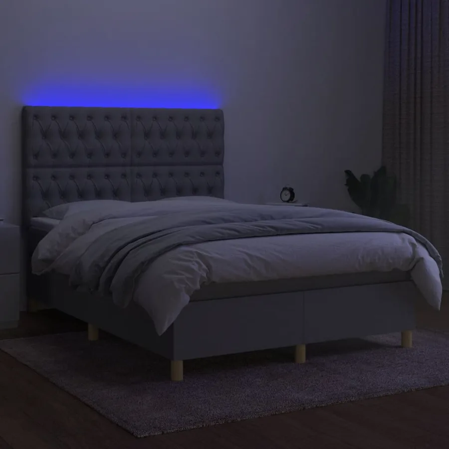 Sommier à lattes de lit et matelas et LED Gris clair 140x190 cm - 4
