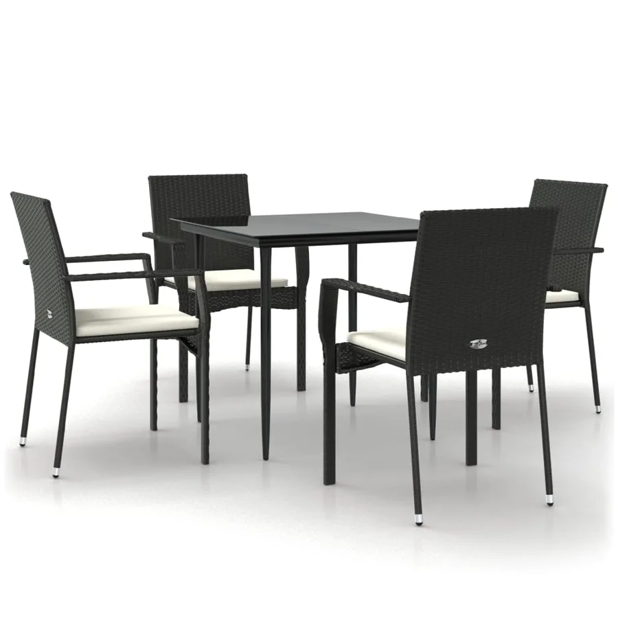 Ensemble à manger de jardin coussins 5pcs Noir Résine tressée - 2