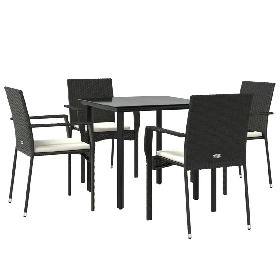 Ensemble à manger de jardin coussins 5pcs Noir Résine tressée - 3