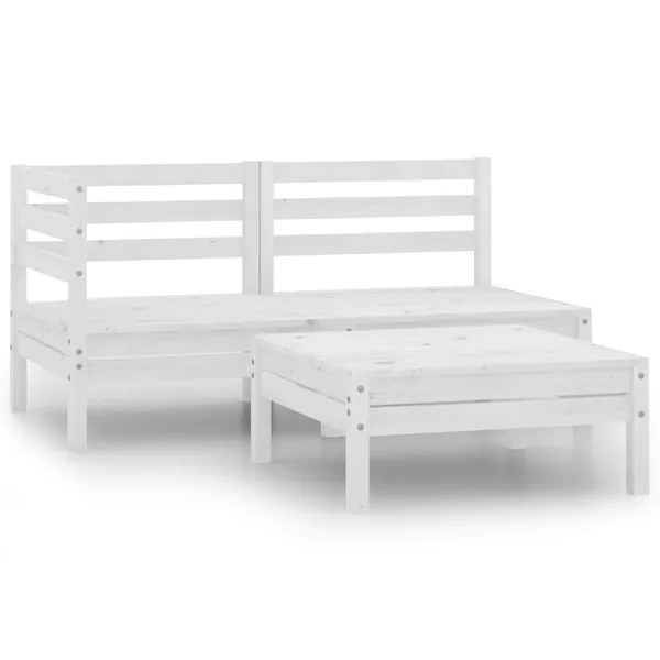 Salon de jardin 3 pcs Bois de pin massif Blanc