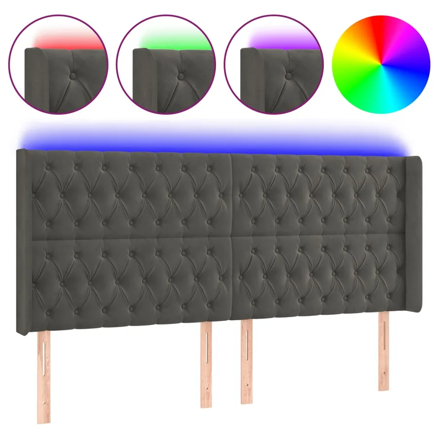Tête de lit à LED Gris foncé 203x16x118/128 cm Velours - 2