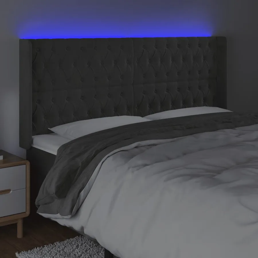 Tête de lit à LED Gris foncé 203x16x118/128 cm Velours - 4
