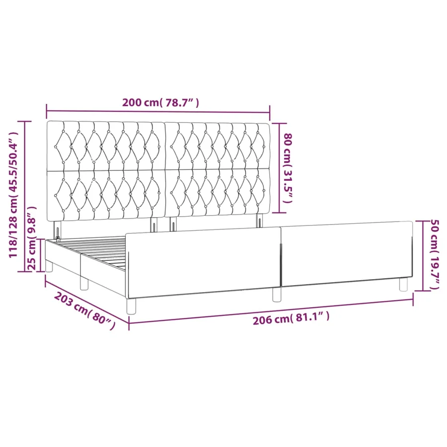 Cadre de lit sans matelas gris foncé 200x200 cm velours - 14