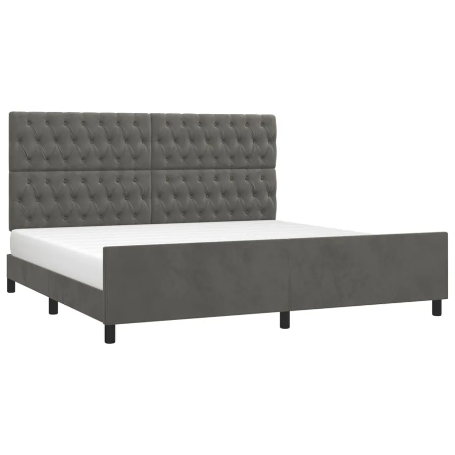 Cadre de lit sans matelas gris foncé 200x200 cm velours - 3