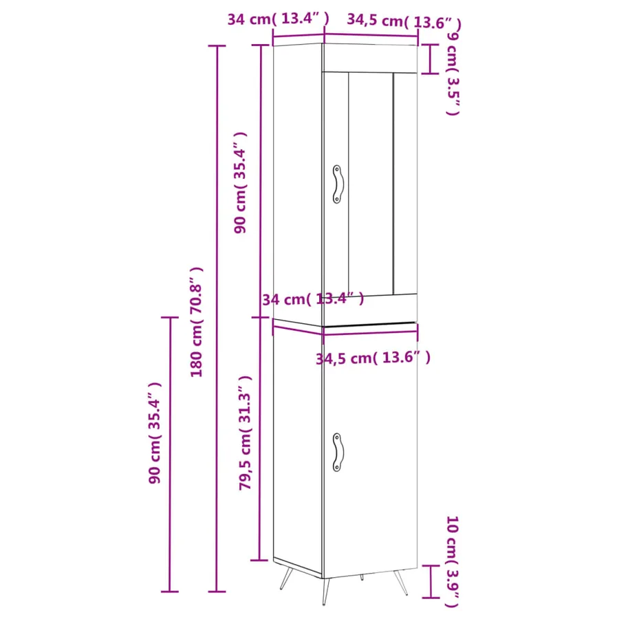 Buffet haut Blanc brillant 34,5x34x180 cm Bois d'ingénierie - 13