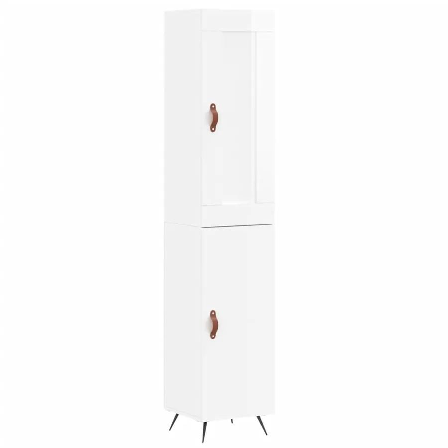 Buffet haut Blanc brillant 34,5x34x180 cm Bois d'ingénierie - 2