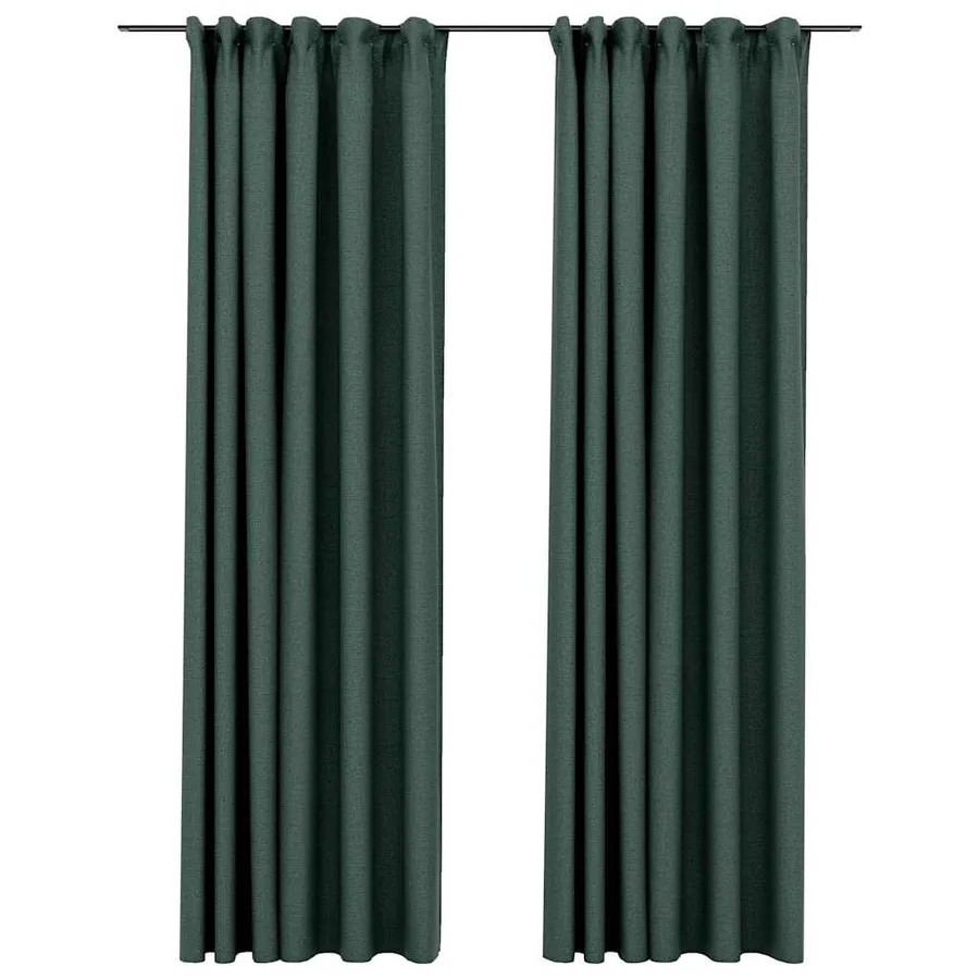 Rideaux occultants aspect lin avec crochets 2pcs Vert 140x245cm - 2