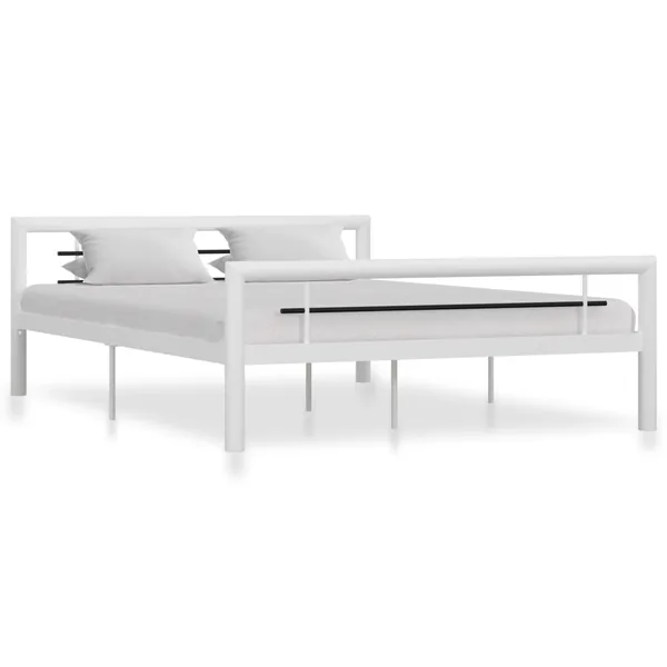 Cadre de lit sans matelas blanc et noir métal 140x200 cm
