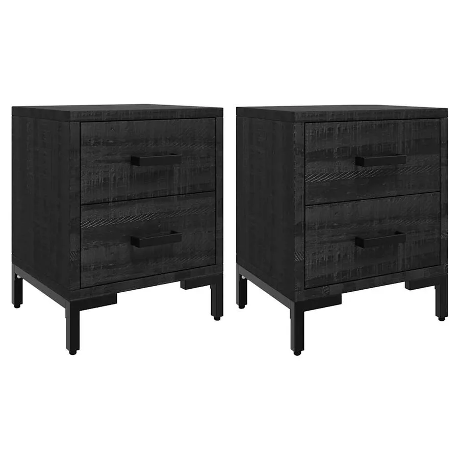 Tables de chevet 2 pcs Noir 36x30x45 cm Bois de pin massif - 2