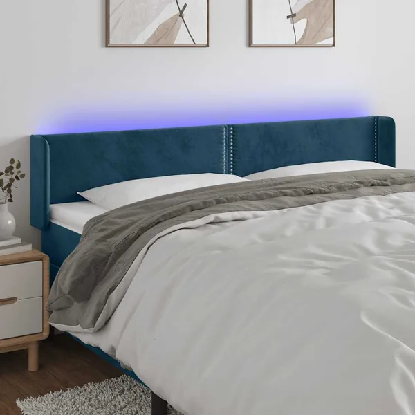 Tête de lit à LED Bleu foncé 203x16x78/88 cm Velours