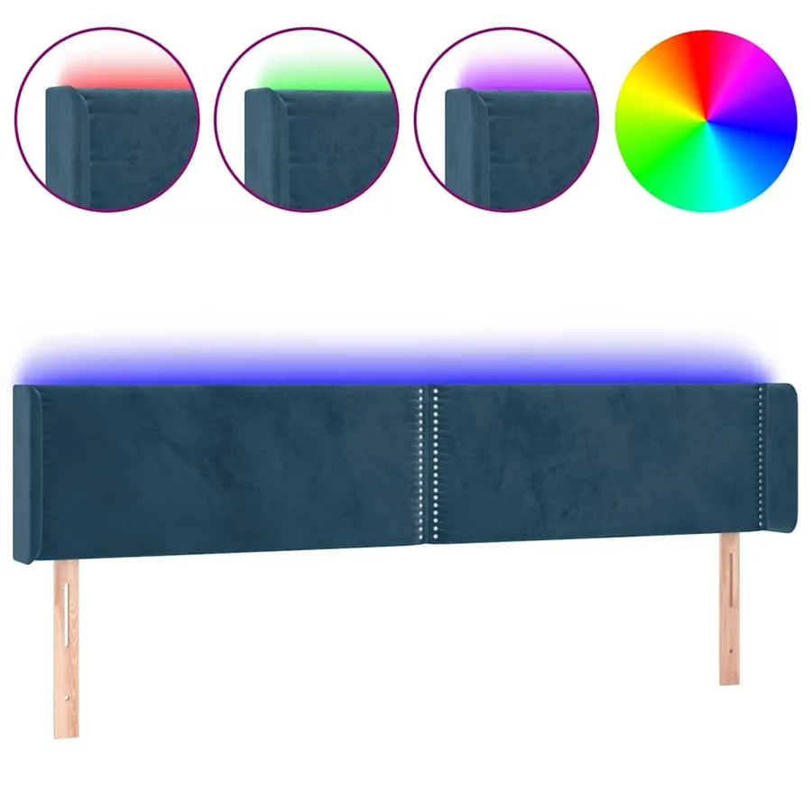 Tête de lit à LED Bleu foncé 203x16x78/88 cm Velours - 2
