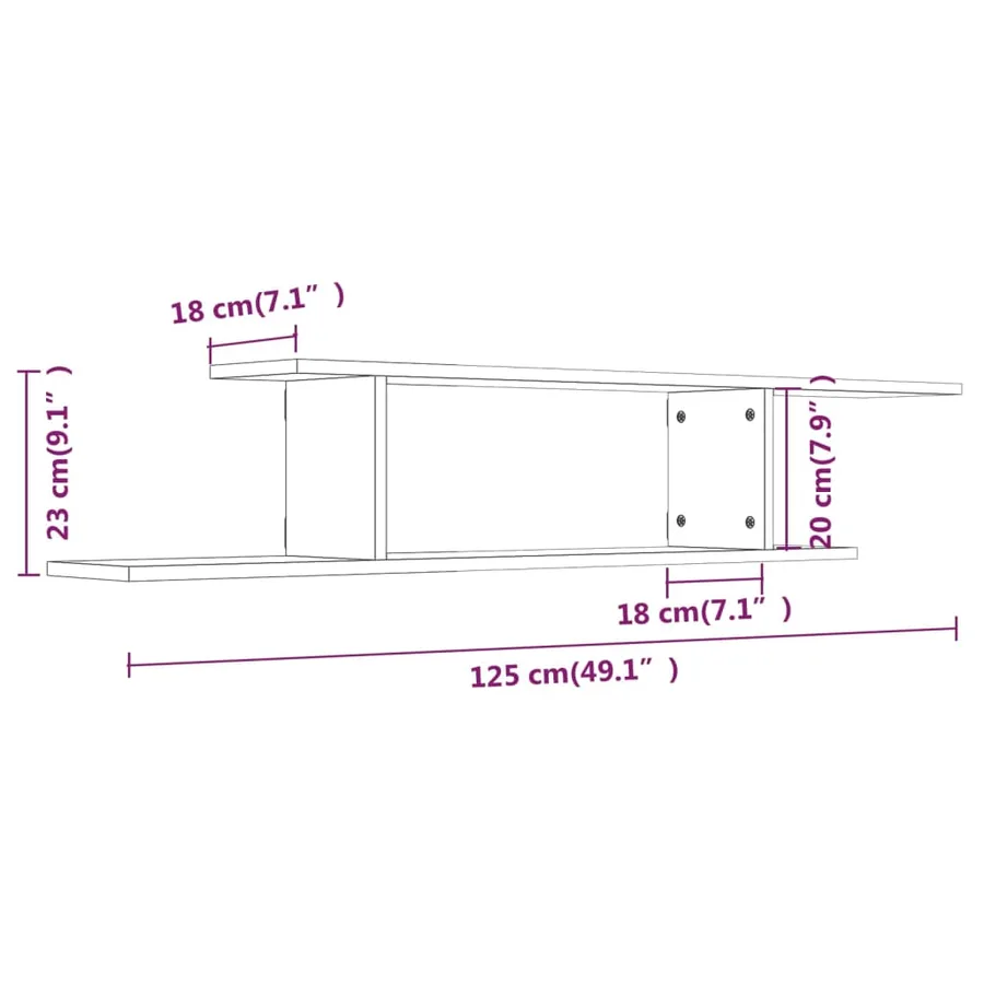 Étagère TV murale Chêne fumé 125x18x23 cm Bois d'ingénierie - 8
