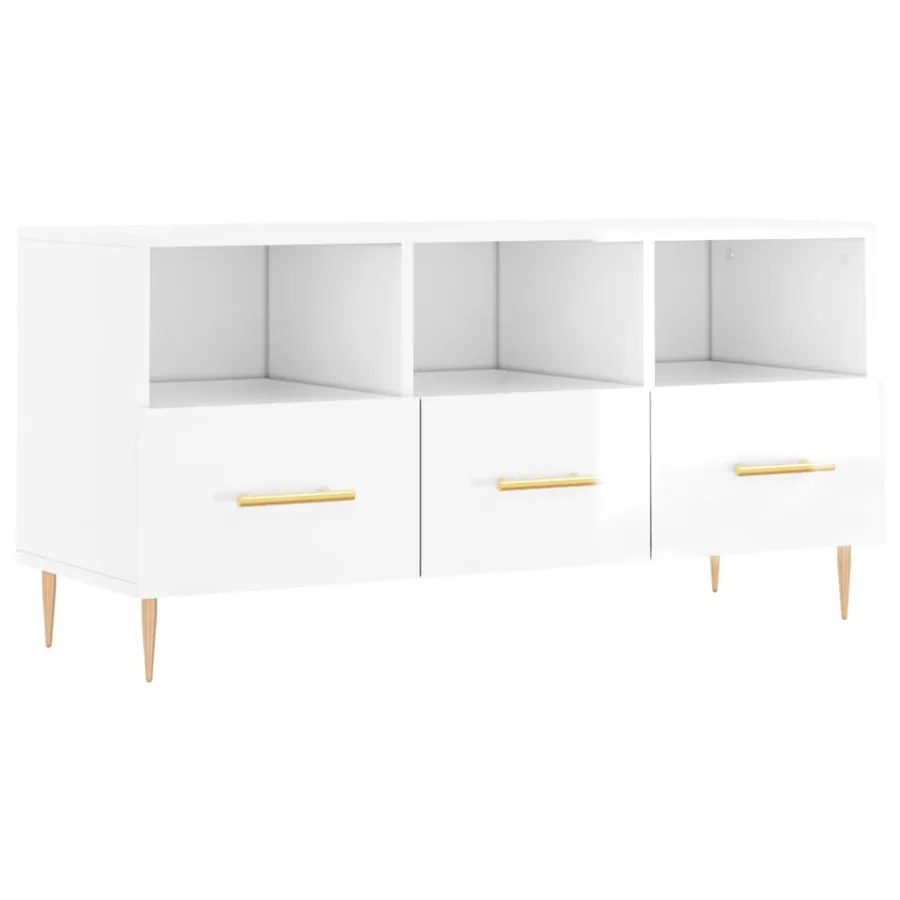 Meuble TV Blanc brillant 102x36x50 cm Bois d'ingénierie - 2