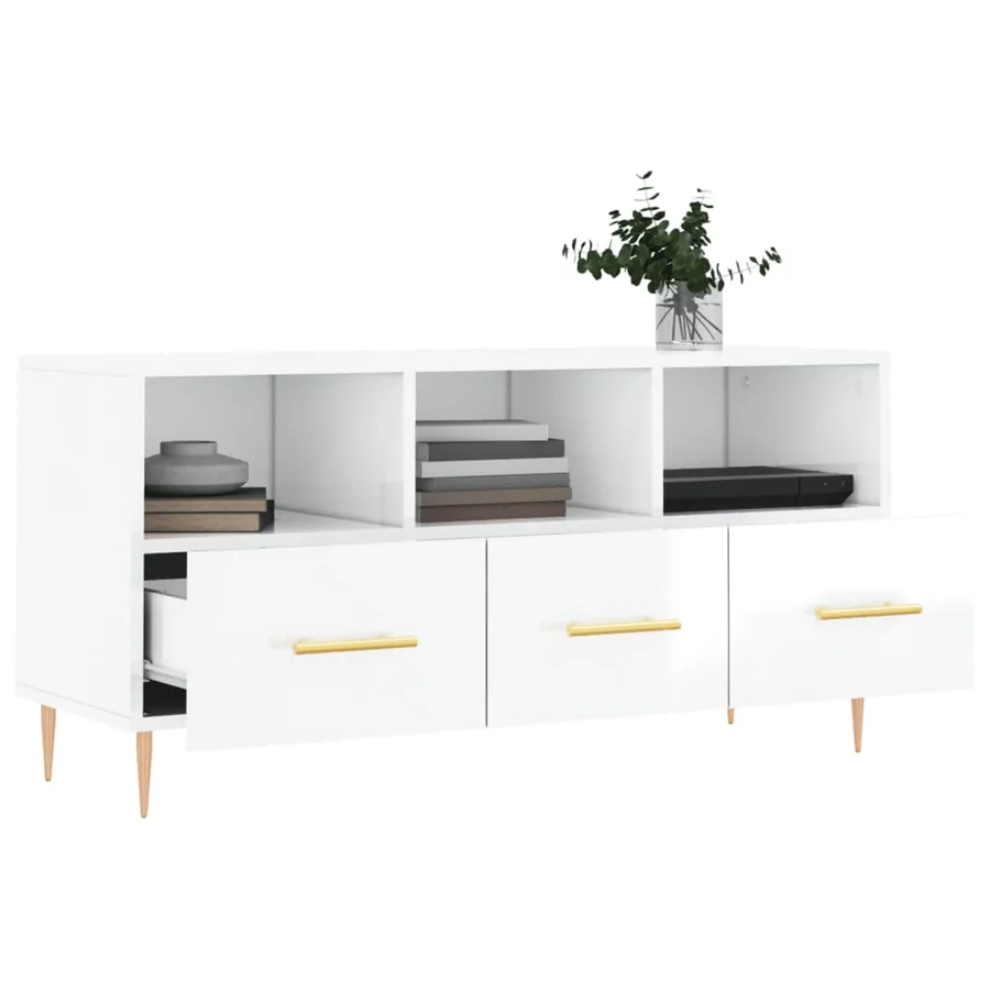 Meuble TV Blanc brillant 102x36x50 cm Bois d'ingénierie - 4