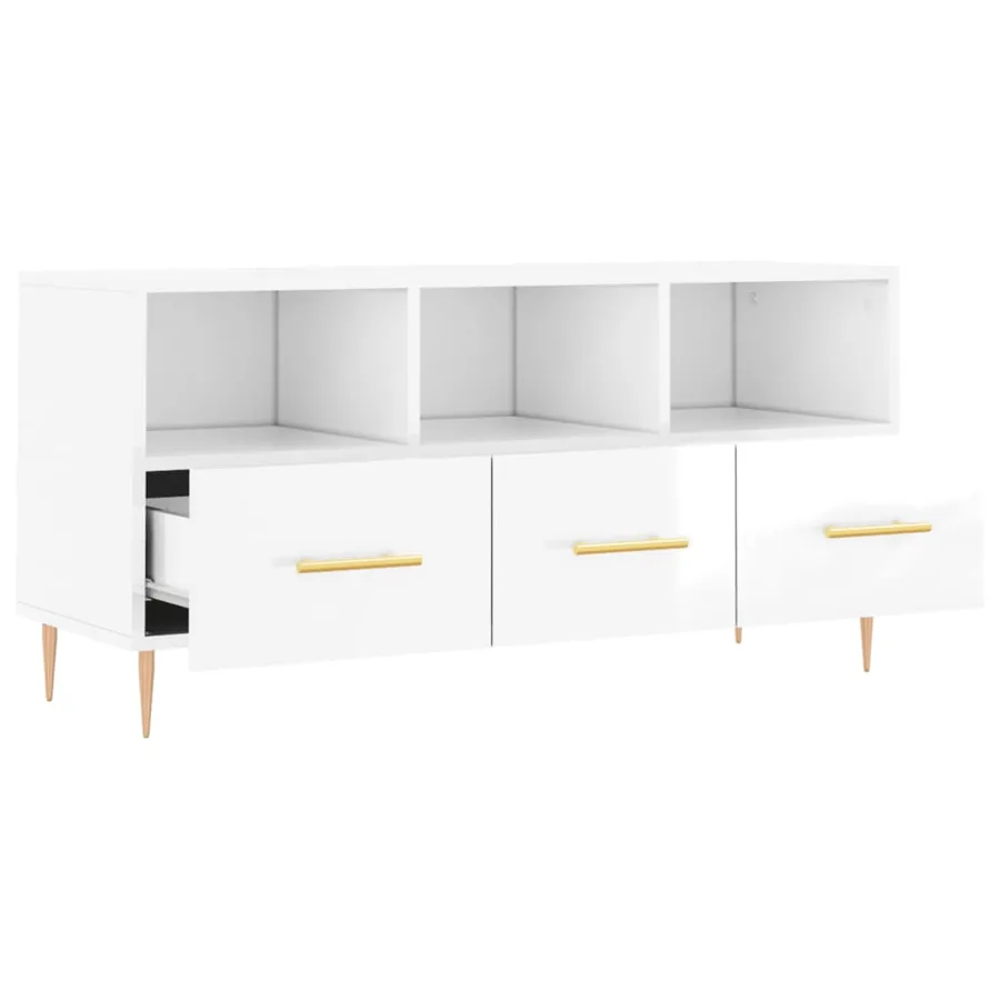 Meuble TV Blanc brillant 102x36x50 cm Bois d'ingénierie - 6