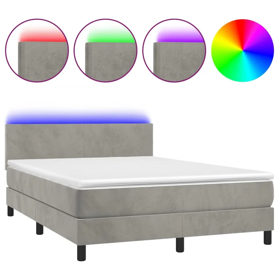 Sommier à lattes de lit avec matelas LED Gris clair 140x190 cm - 2