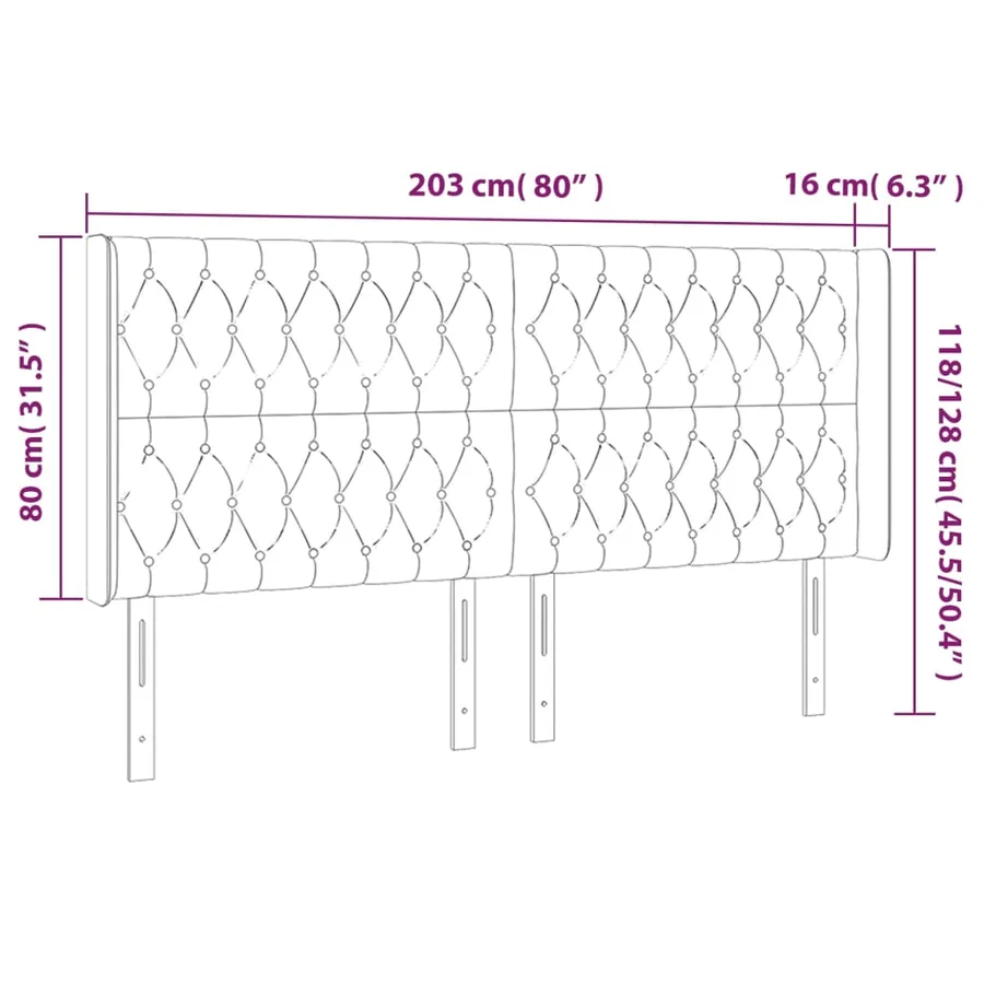 Tête de lit avec oreilles Noir 203x16x118/128 cm Velours - 9