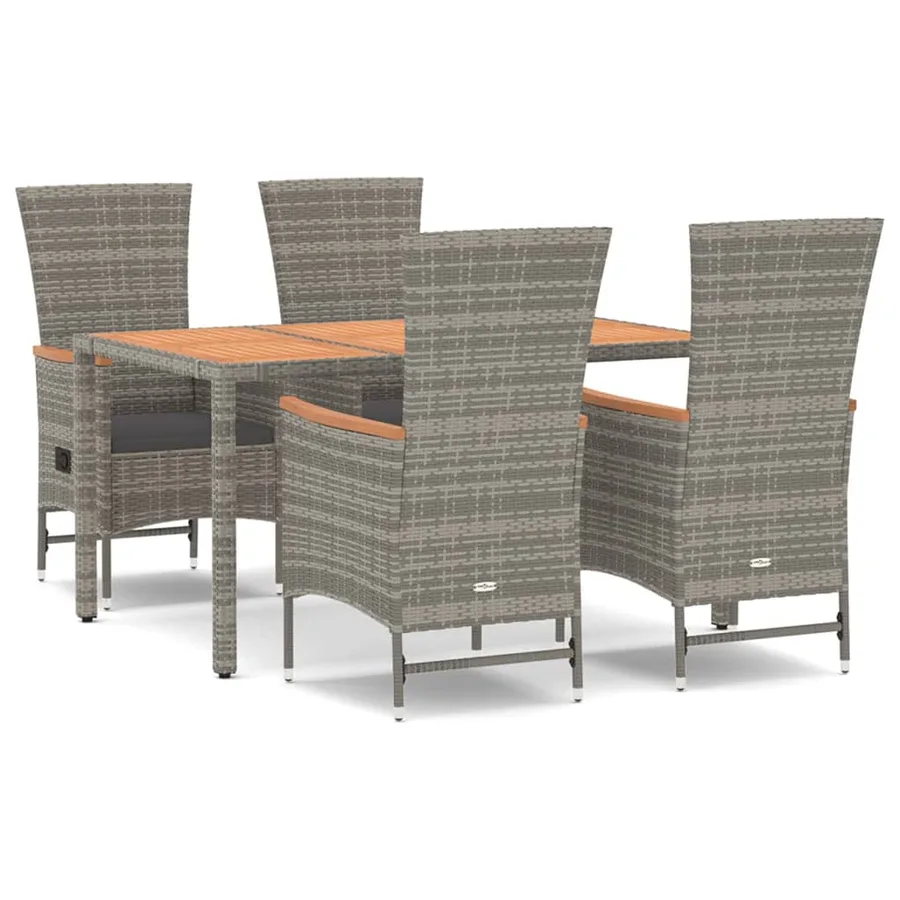 Ensemble à manger de jardin 5 pcs coussins gris résine tressée - 2