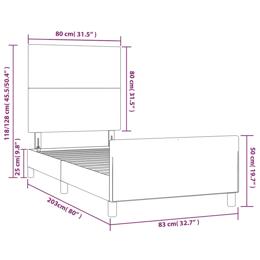 Cadre de lit sans matelas marron foncé 80x200 cm tissu - 14