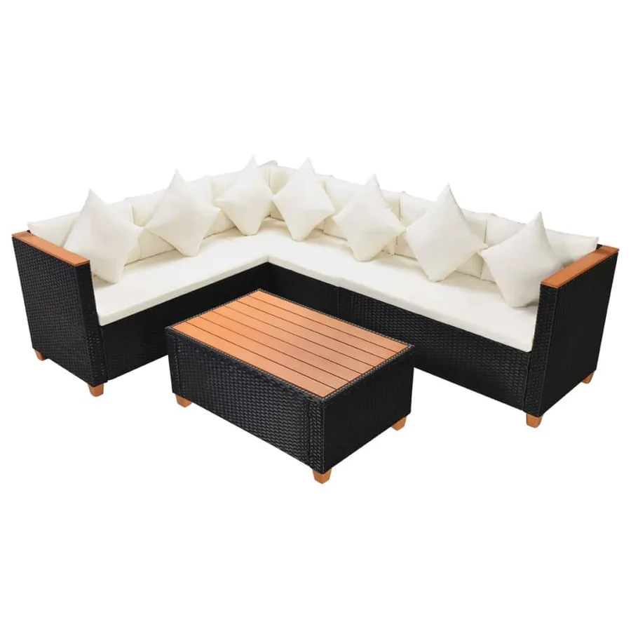 Salon de jardin 4 pcs avec coussins Résine tressée Noir - 2