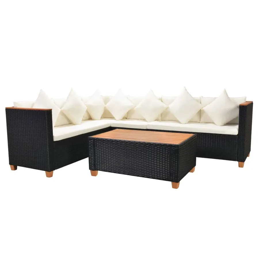 Salon de jardin 4 pcs avec coussins Résine tressée Noir - 3