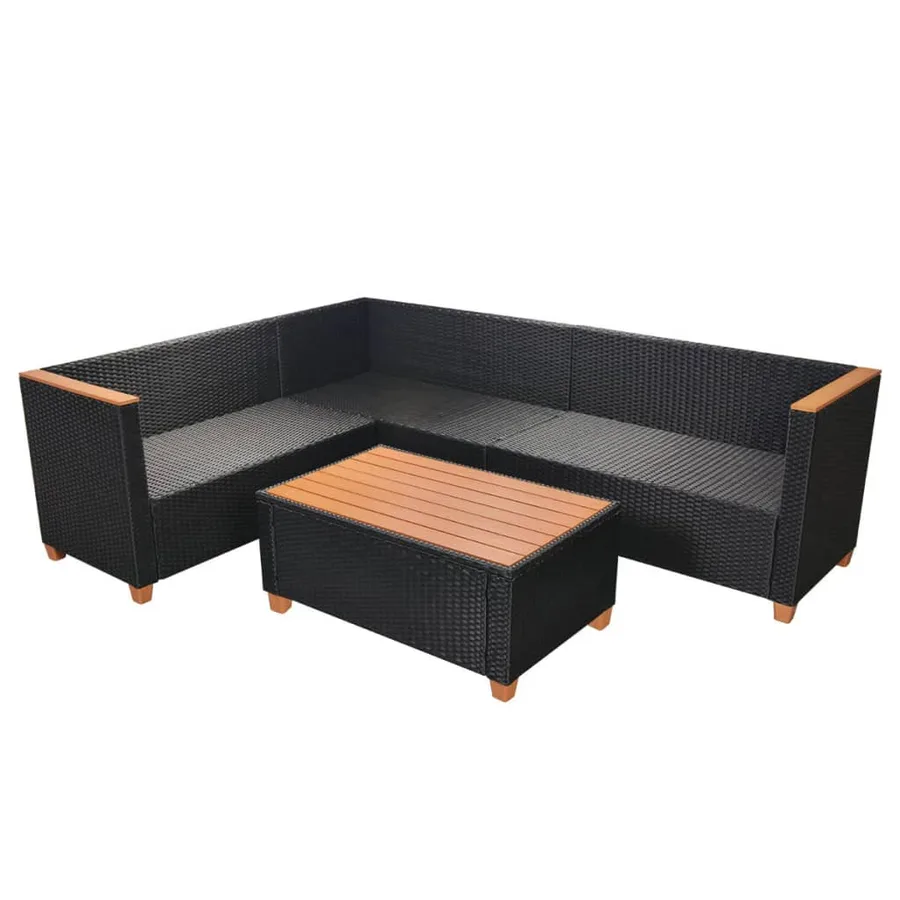 Salon de jardin 4 pcs avec coussins Résine tressée Noir - 5