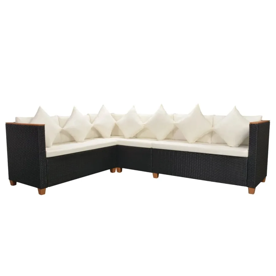 Salon de jardin 4 pcs avec coussins Résine tressée Noir - 6