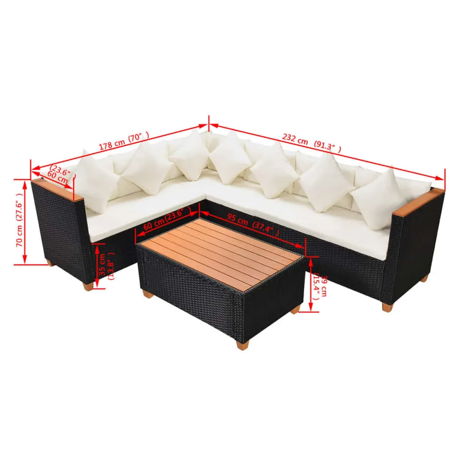 Salon de jardin 4 pcs avec coussins Résine tressée Noir - 9