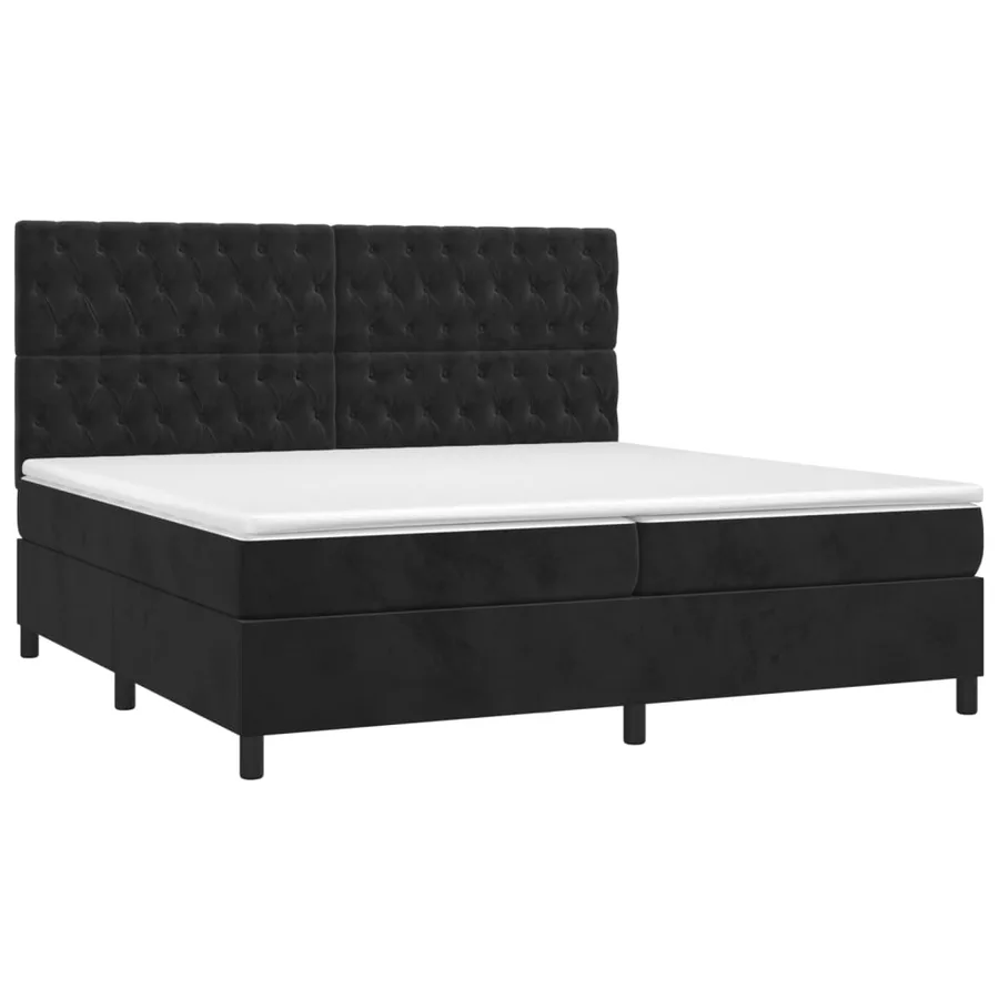 Sommier à lattes de lit matelas et LED Noir 200x200 cm Velours - 3