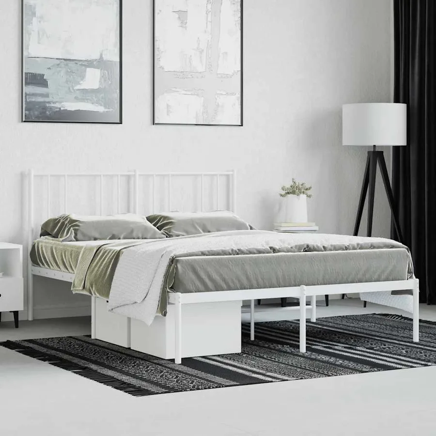 Cadre de lit métal sans matelas et tête de lit blanc 140x200 cm - 4