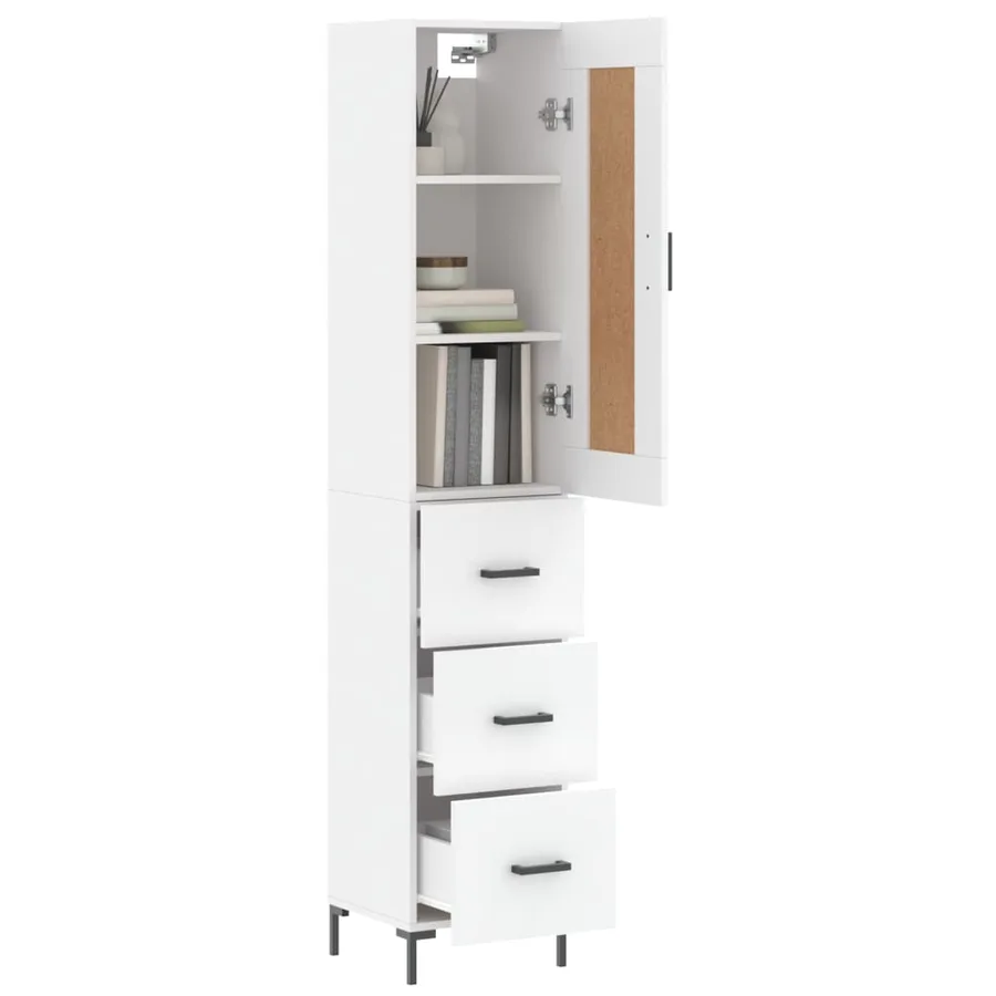 Buffet haut Blanc 34,5x34x180 cm Bois d'ingénierie - 3
