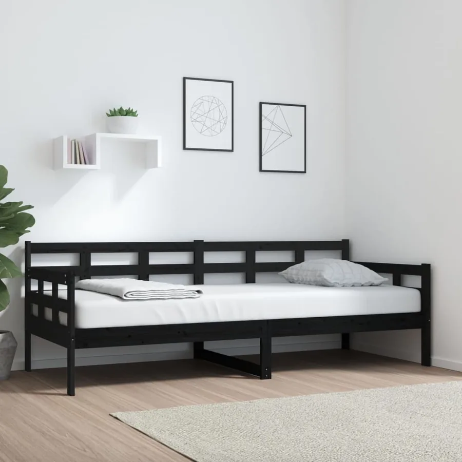 Lit de jour sans matelas noir bois de pin massif 80x200 cm