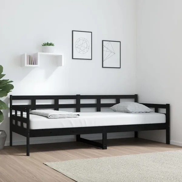 Lit de jour sans matelas noir bois de pin massif 80x200 cm