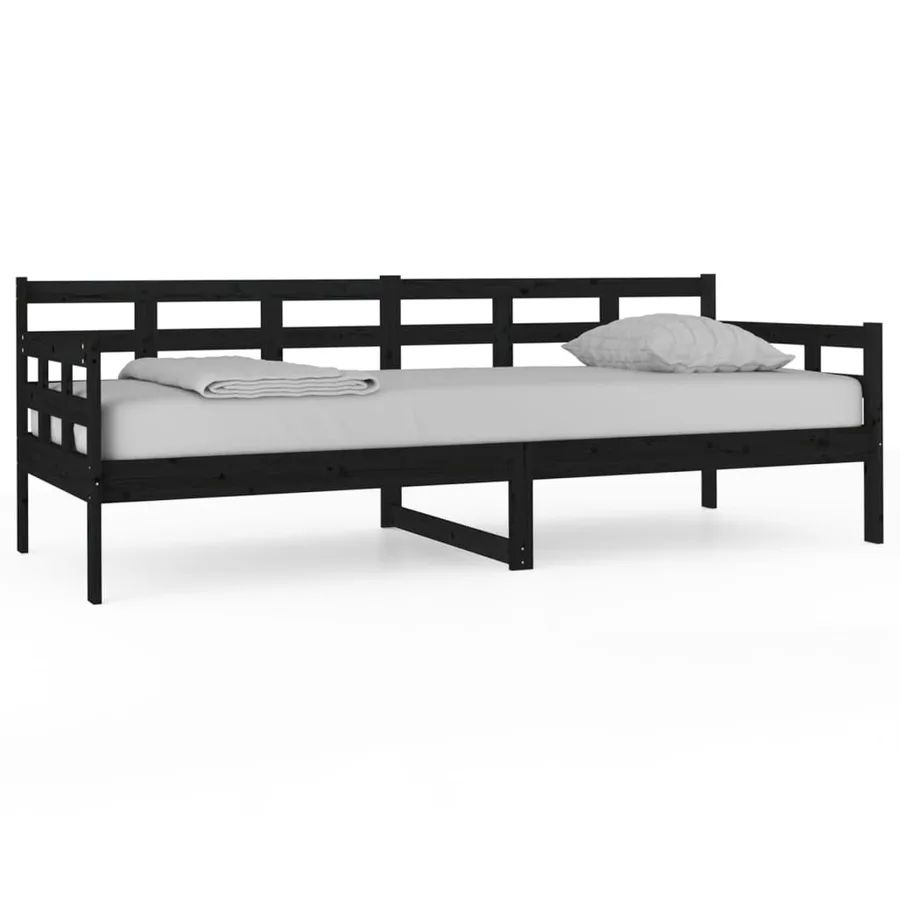 Lit de jour sans matelas noir bois de pin massif 80x200 cm - 2