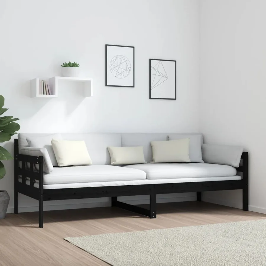 Lit de jour sans matelas noir bois de pin massif 80x200 cm - 4