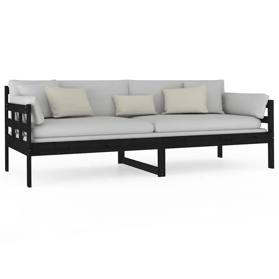 Lit de jour sans matelas noir bois de pin massif 80x200 cm - 5