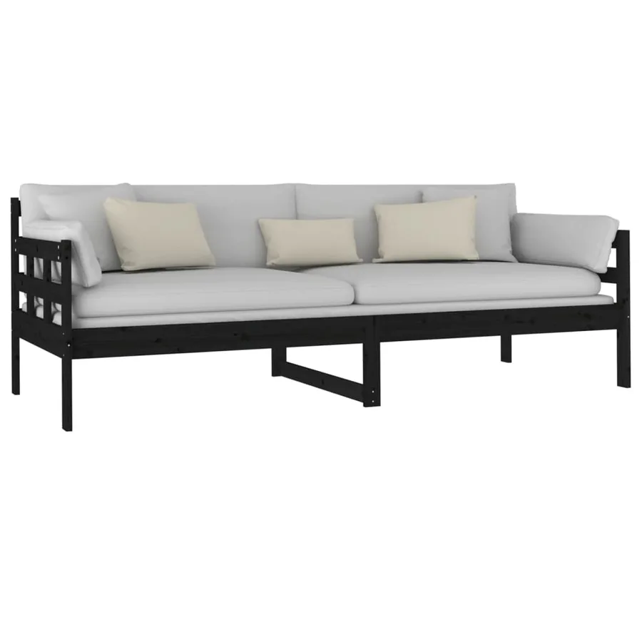 Lit de jour sans matelas noir bois de pin massif 80x200 cm - 6