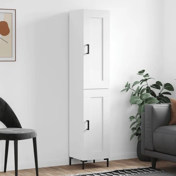 Buffet haut Blanc 34,5x34x180 cm Bois d'ingénierie