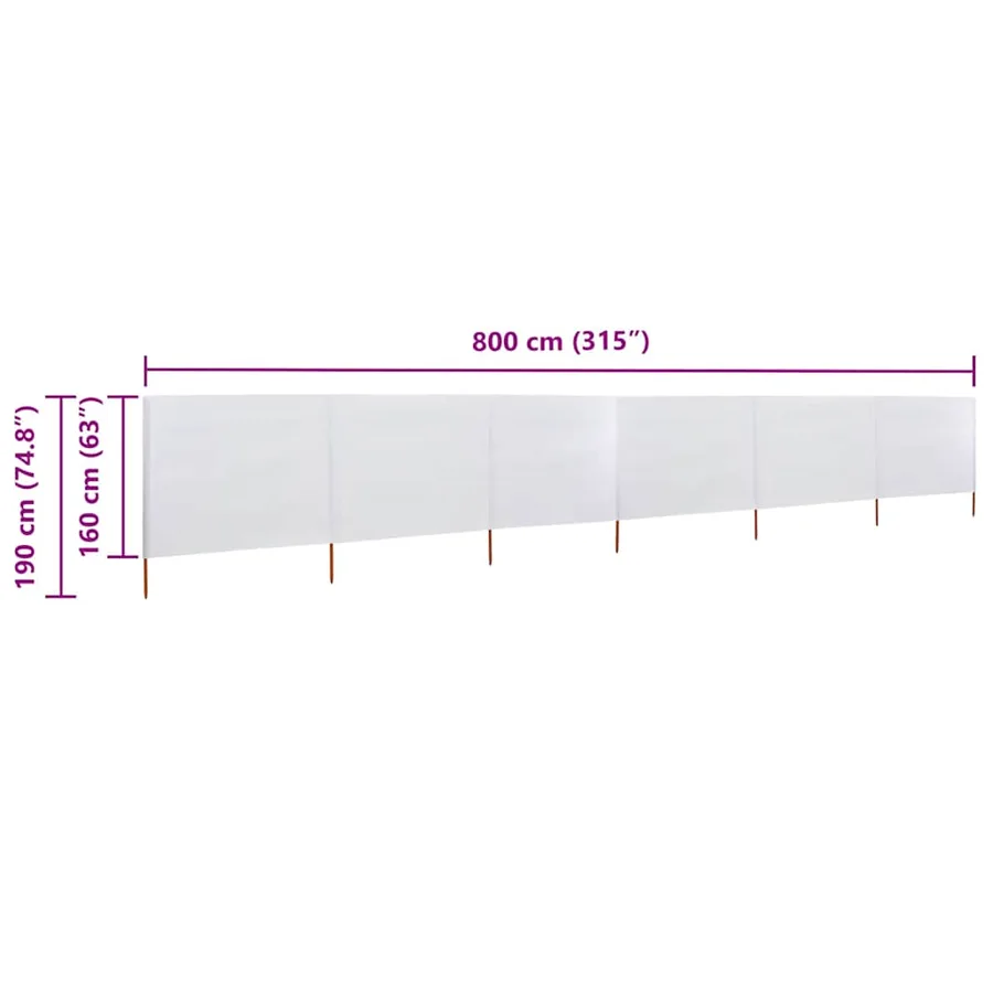 Paravent 6 panneaux Tissu 800 x 160 cm Blanc sable - 6