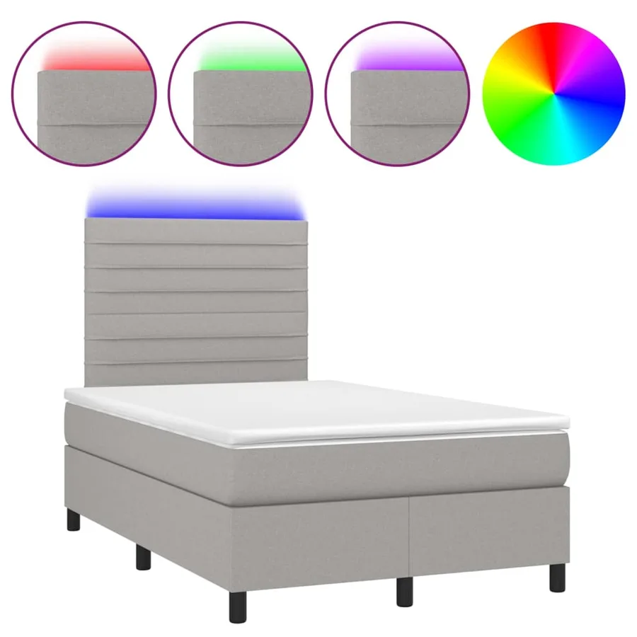 Sommier à lattes de lit et matelas et LED Gris clair 120x200 cm - 2