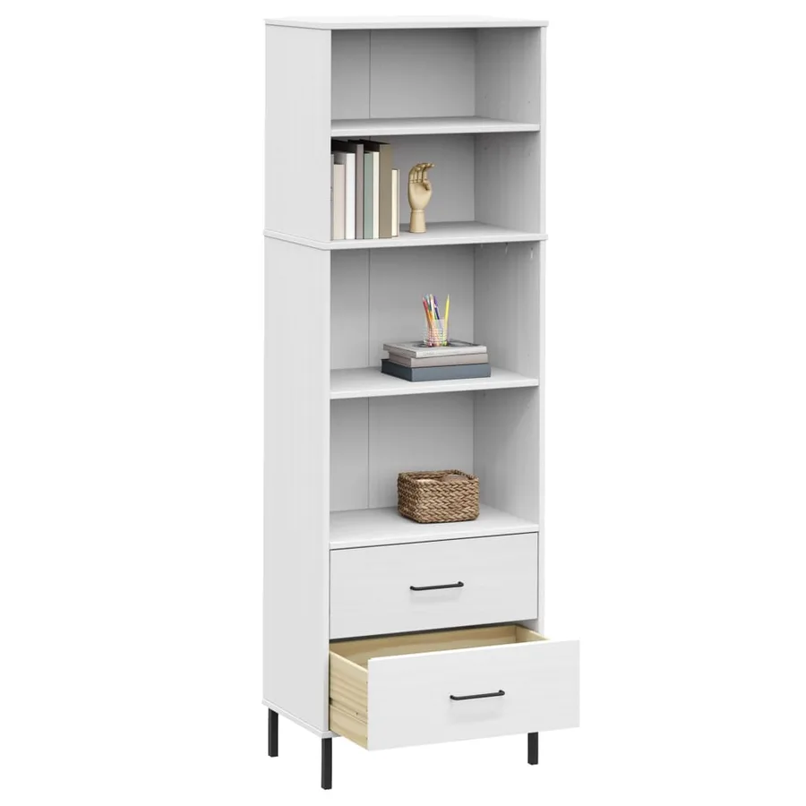 Bibliothèque à 2 tiroirs Blanc 60x35x180 cm Bois massif OSLO - 3