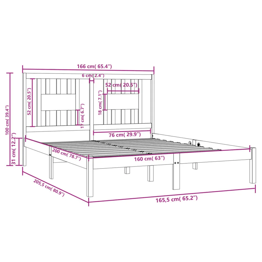 Cadre de lit Bois de pin massif 160x200 cm - 6